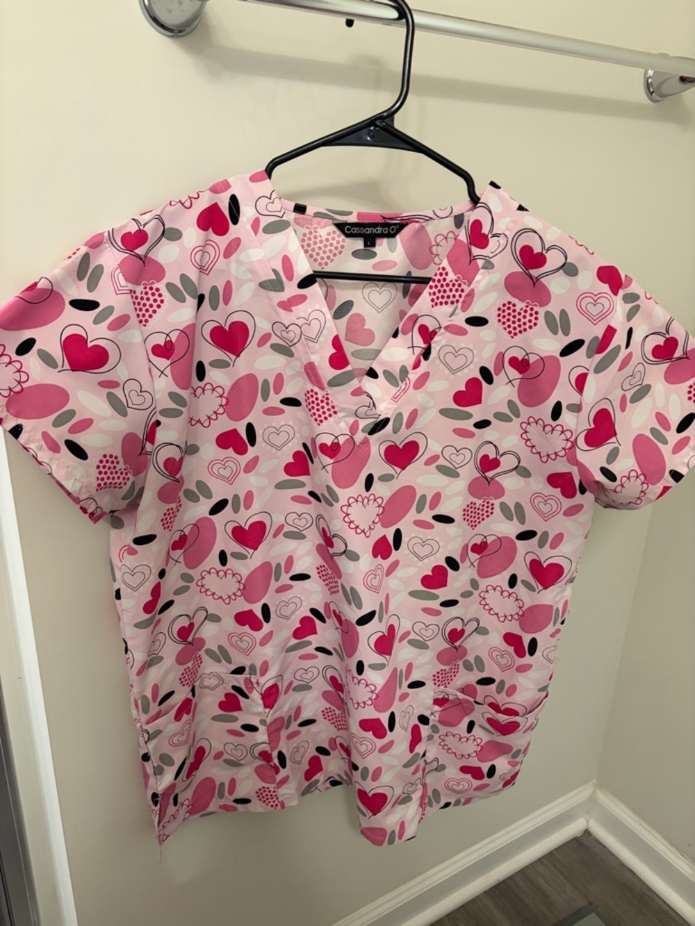 Cassandra O Pink Heart-Print V-Neck Tunic Top